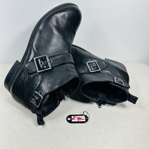 Vionic logan women’s size  9 black leather zip up ankle boots SFB